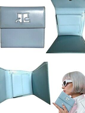 RARE EUC 90'S PASTEL BABY BLUE COURREGES PARIS LOGO WALLET